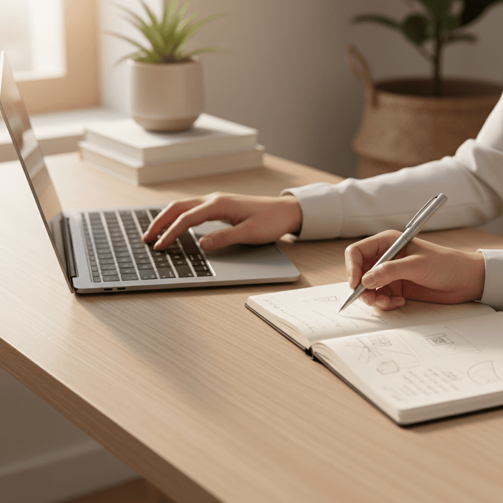 Professional desk with laptop and documents in a bright LaGrange office